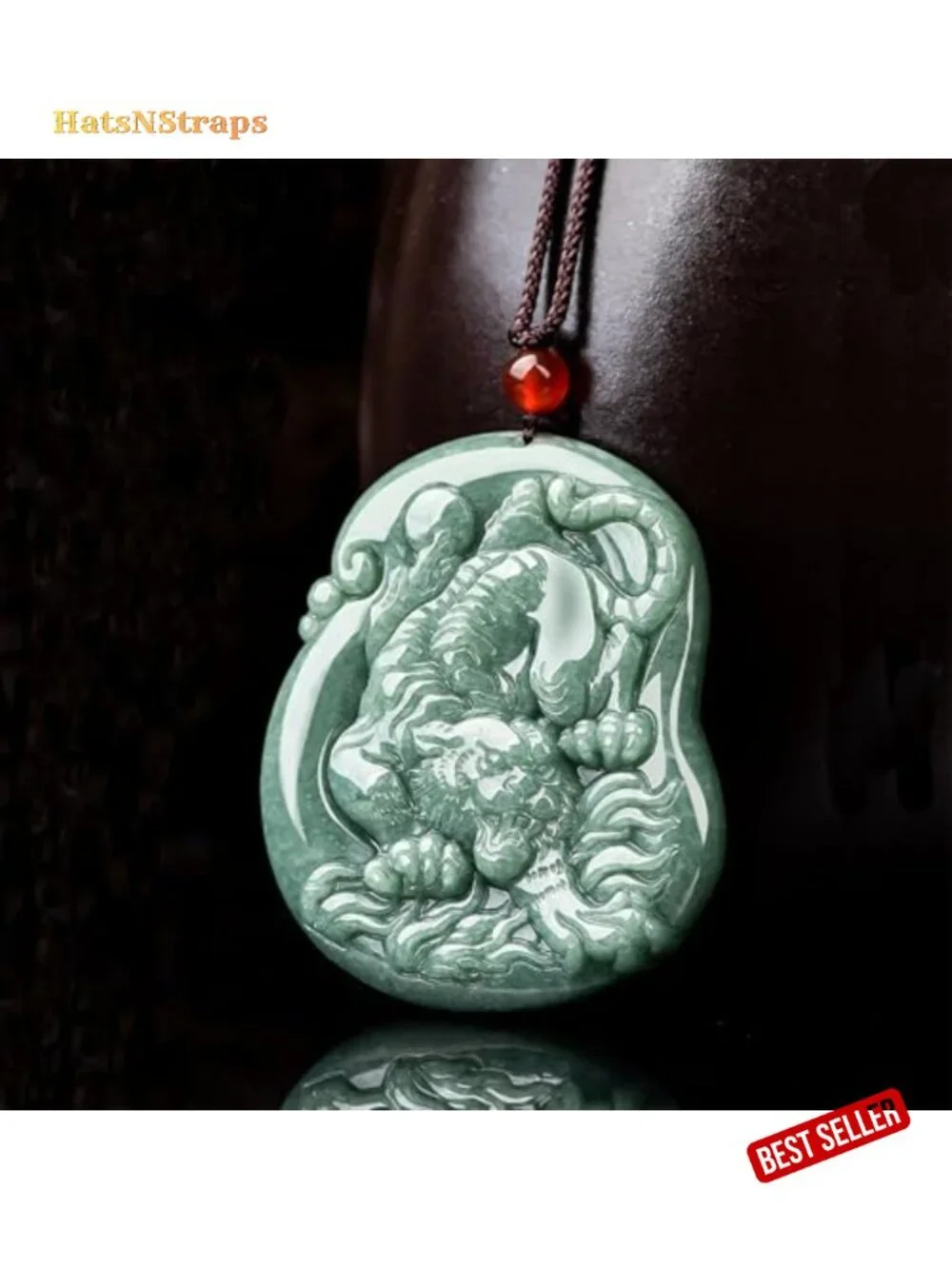 Hand-Carved Tiger Natural Jade Pendant Necklace for Men Women, Zodiac Stone